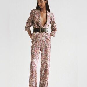 Zara Paisley Blazer sz S Matching Sz M Pants 2pc Suit Set Satin Effect Twill